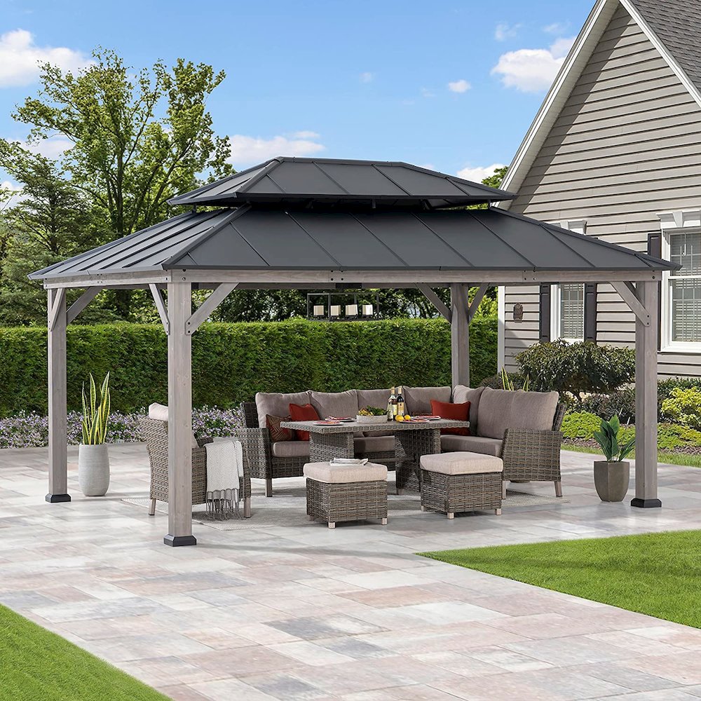 Sunjoy 12x16 ft. Wood Outdoor Patio Steel Hardtop Gazebo. Picture 2