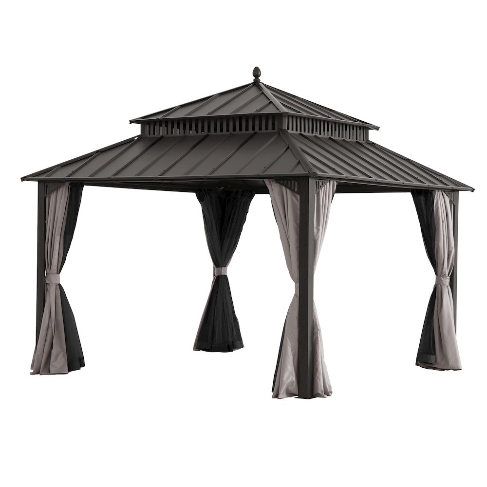 12 ft x 12 ft Aluminum Frame Steel Double Roof Hardtop Rectangular Gazebo. Picture 1
