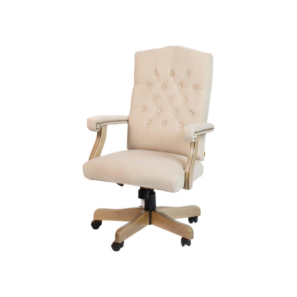 Ivory Microfiber Classic Executive Swivel Office Chair with Driftwood Arms and Base. Picture 1