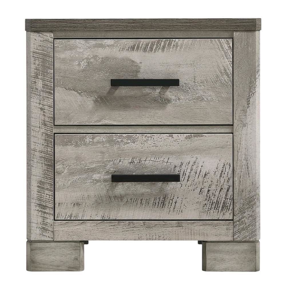 Gray 2-Drawer Wood Nightstand with Metal Handles. Picture 4