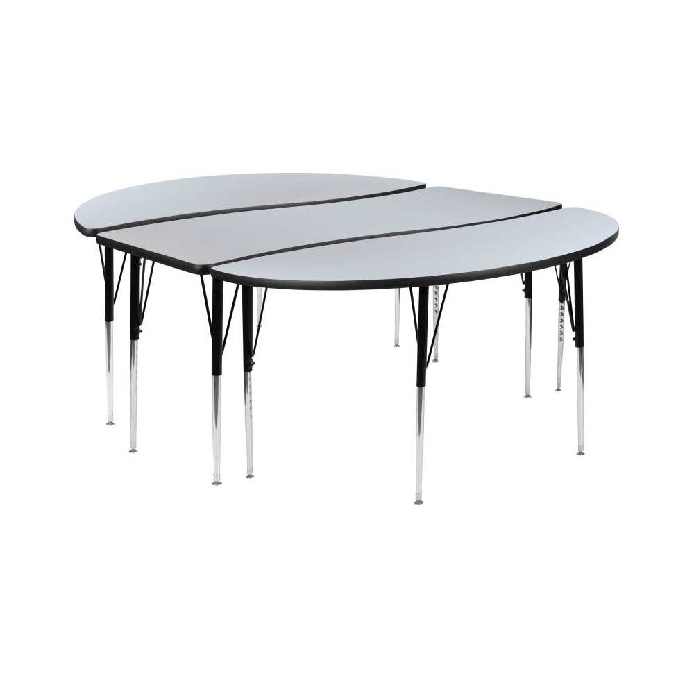 3 Piece 86" Oval Wave Flexible Grey Thermal Laminate Activity Table Set - Standard Height Adjustable Legs. Picture 1