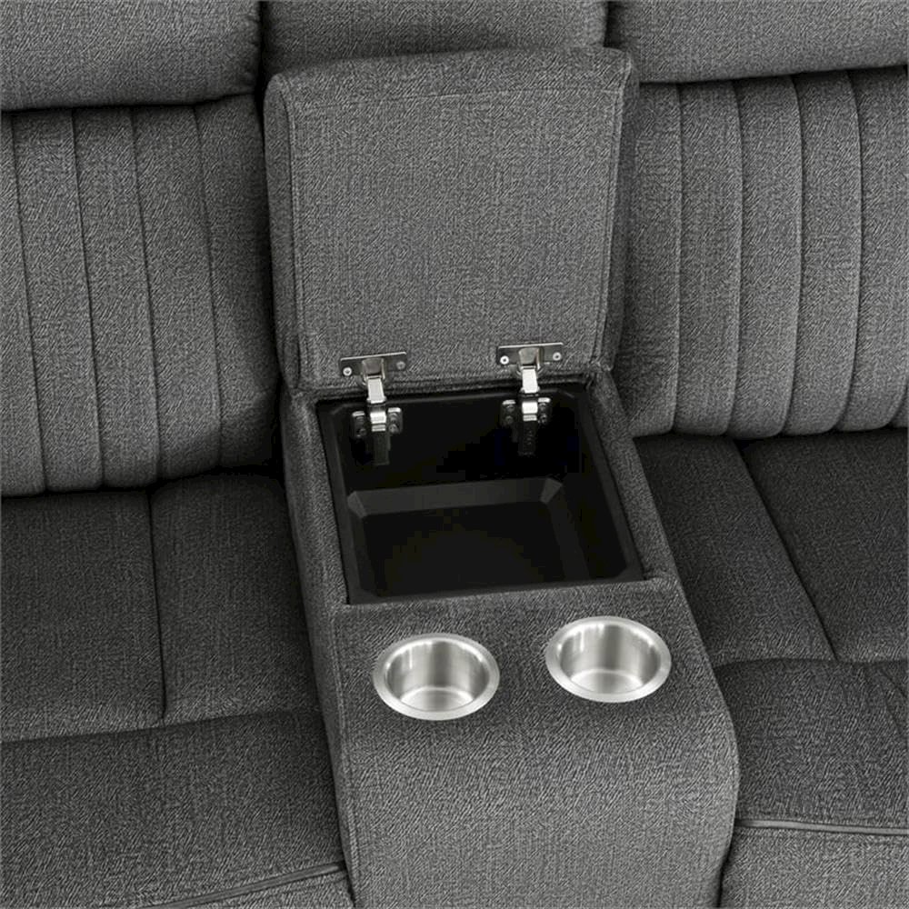 Brennen Microfiber Double Reclining Love Seat With Center Console In Charcoal. Picture 7