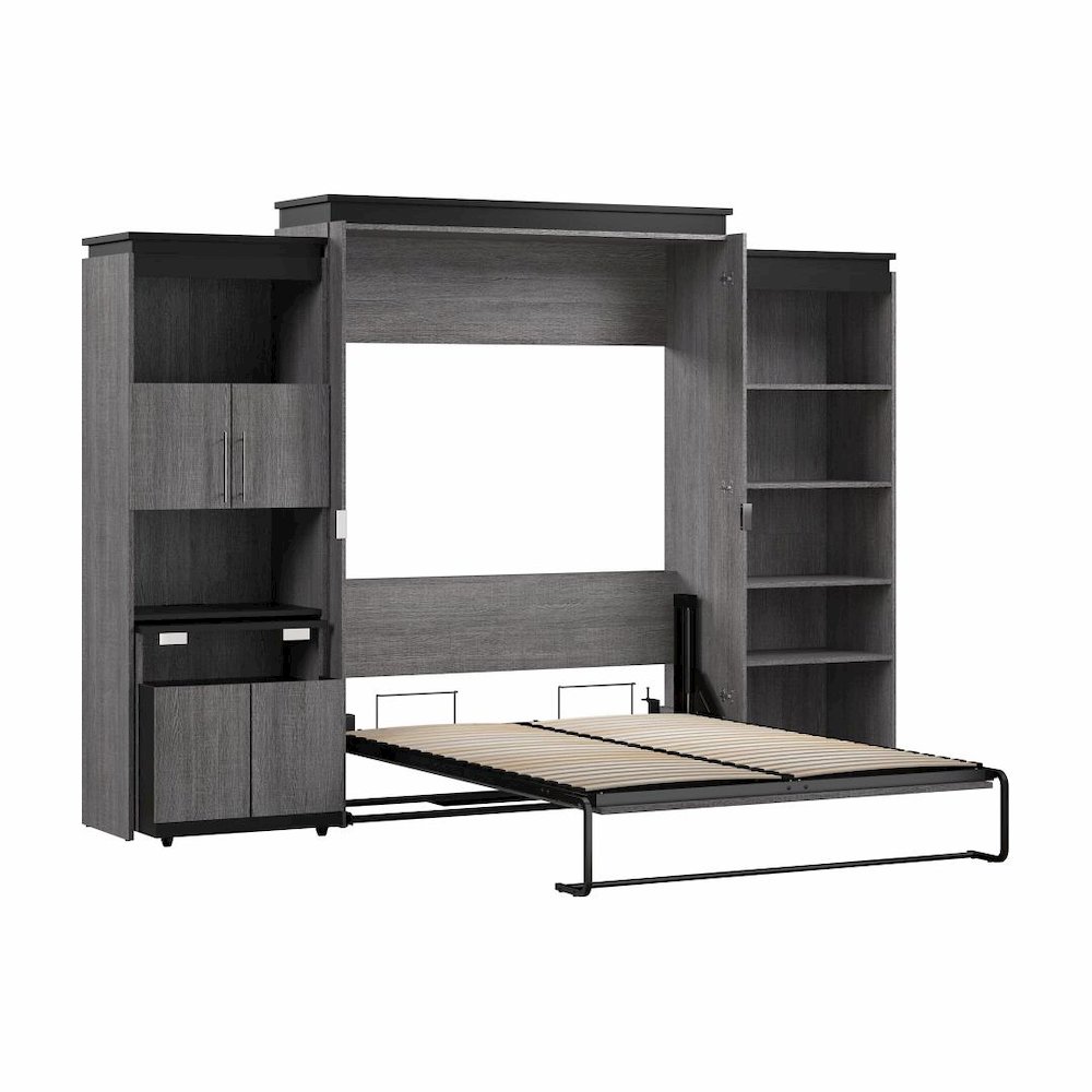 Queen Murphy Bed with Shelves and Storage Cabinet with Fold-Out Desk (126W). Picture 3
