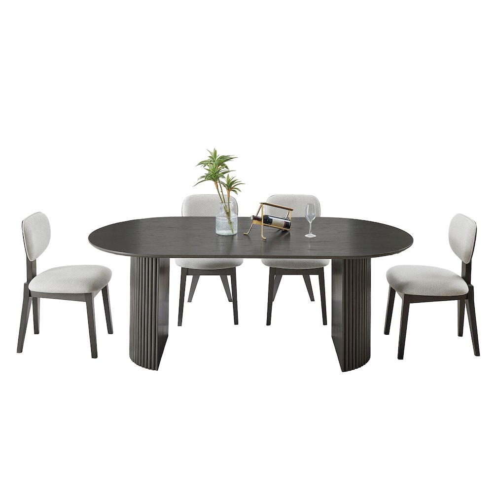 Valencia 5-Piece 80" Oval Gray Oak Finish Dining Set with Dual Pedestal Base. Picture 1