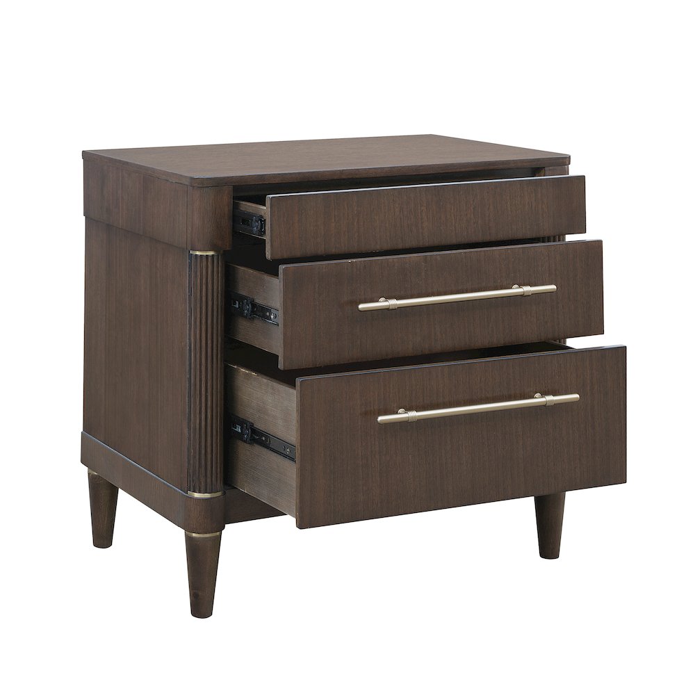 Asher Park 3 Drawer Nightstand, Piano Brown Finish. Picture 4