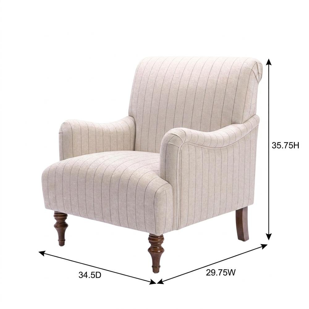 Brown Striped Armchair with Hardwood Frame and Polyester Fabric. Picture 8