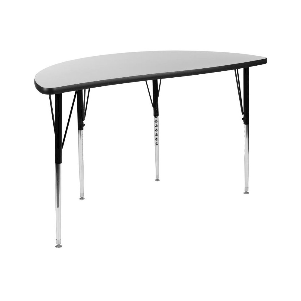 47.5" Half Circle Wave Flexible Collaborative Grey Thermal Laminate Activity Table - Standard Height Adjustable Legs. Picture 1
