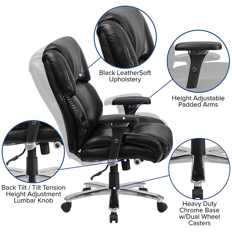 24/7 Intensive Use Big & Tall 400 lb. Rated Black Executive Lumbar Office Chair. Picture 5