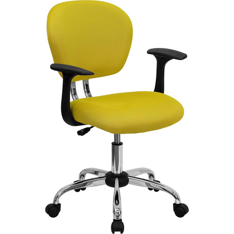 Mid-Back Yellow Mesh Padded Swivel Task Office Chair with Chrome Base and Arms. Picture 1