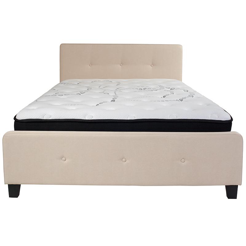 Queen Size Platform Bed in Beige Fabric with Pocket Spring Mattress. Picture 3