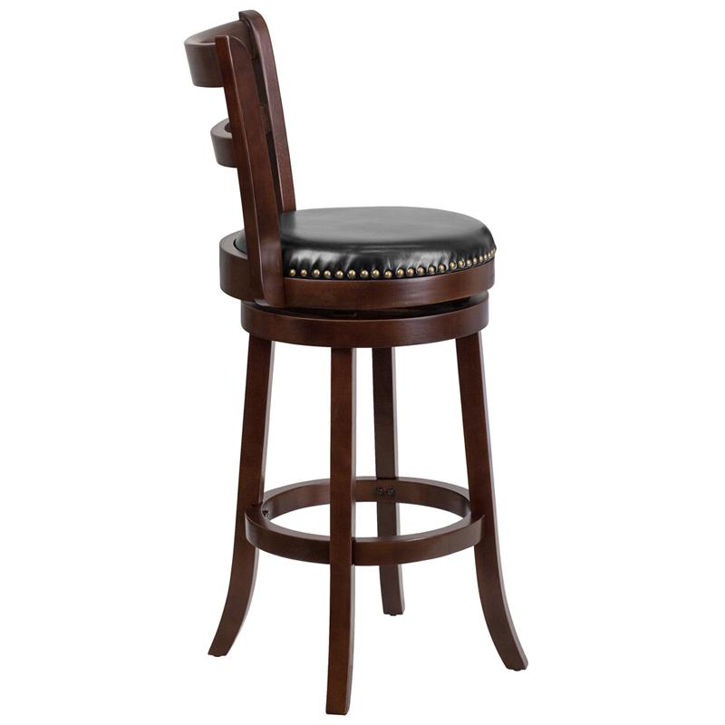 30'' High Cappuccino Wood Barstool with Single Slat and Black Swivel Seat. Picture 2
