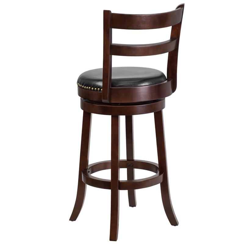 30'' High Cappuccino Wood Barstool with Single Slat and Black Swivel Seat. Picture 3