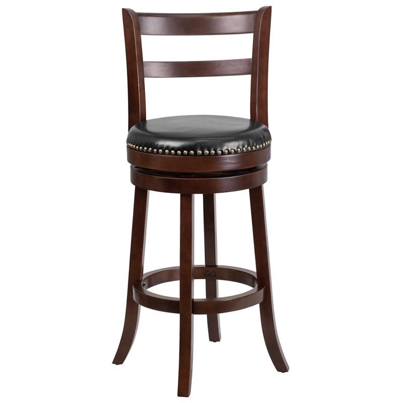 30'' High Cappuccino Wood Barstool with Single Slat and Black Swivel Seat. Picture 4