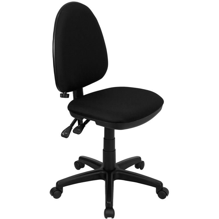 Mid-Back Black Fabric Multifunction Swivel Task Office Chair with Lumbar Support. Picture 1