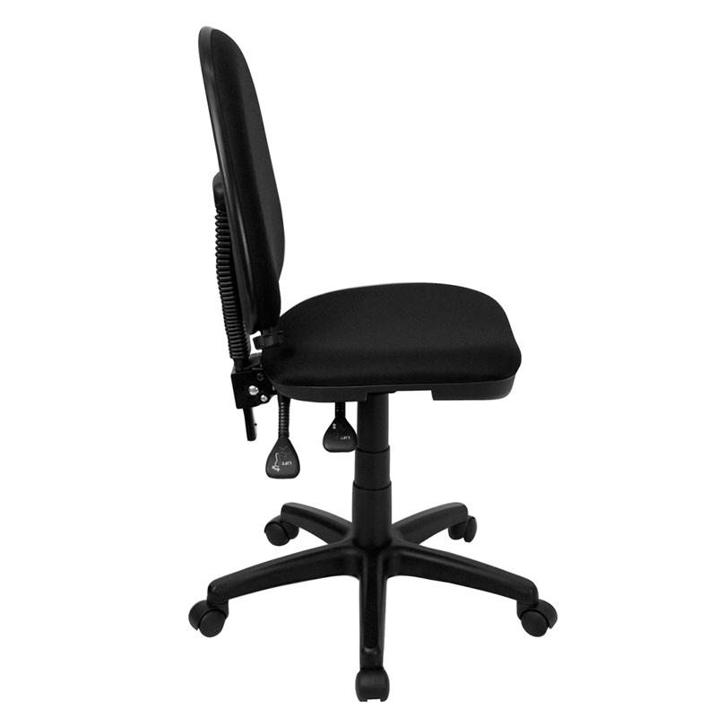 Mid-Back Black Fabric Multifunction Swivel Task Office Chair with Lumbar Support. Picture 2